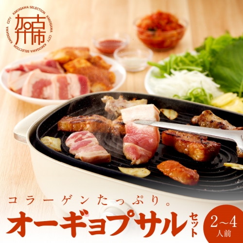 【コラーゲンたっぷり！】オーギョプサル(皮付豚肉)味噌、塩セット(2～4人前)《 肉 豚肉 豚 オーギョプサル 自家製キムチ 巻き野菜付き セット 》