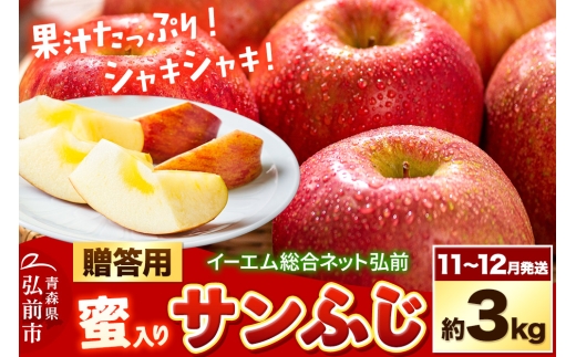 【25年11月～発送】りんご  贈答用 サンふじ 約3kg 糖度 13度以上【蜜入り】EMりんご