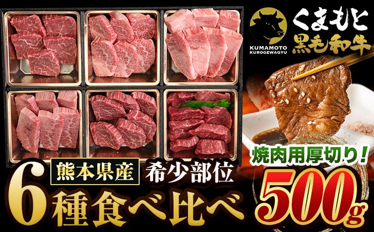 
            牛肉 黒毛和牛 焼肉 6種 食べ比べ サーロイン リブロース 内モモ 希少部位 500g 牛肉 焼肉用 冷凍 《2026年1月中旬-3月末頃出荷》 くまもと黒毛和牛 黒毛和牛 焼肉 肉 お肉 熊本県 
          