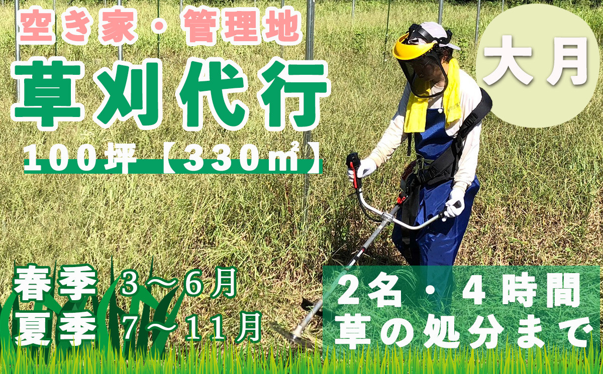 
            山梨県大月市 空き家・管理地の草刈り代行 春季(1-6月)/夏季(7-11月)  4時間 2名 100坪まで 対象エリア大月市 地域密着 くさかり 草引き 除草 草刈
          