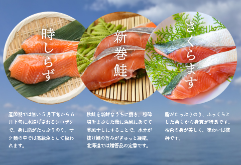 3種の鮭切身食べ比べセット計18切(時しらず・新巻鮭・さくらます)[02-1098]