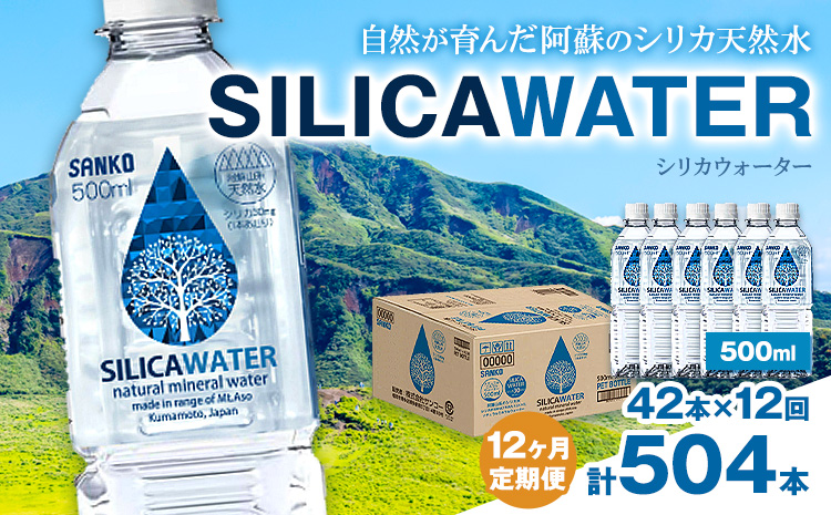 【12ヶ月定期便】シリカウォーター 阿蘇山系の天然水 500ml×42本 回 株式会社サンコー熊本営業所 《お申し込みの翌月から出荷》シリカ水 飲料水 ドリンク 飲料 ペットボトル 天然水 軟水 鉱水 熊本県 送料無料---095-1478---