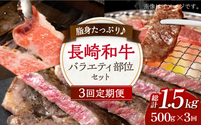 
【3回定期便】脂身たっぷり♪ 長崎和牛 バラエティ 部位 セット 毎回500g×3回【川下精肉店】 [OAA022]
