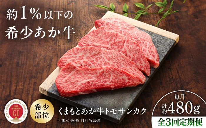 
                  【全3回定期便】【GI認証】くまもとあか牛トモサンカク 約120g×4枚 /  熊本 くまもと 菊陽  菊陽町 あか牛 ステーキ すてーき 希少 BBQ バーベキュー お手軽 焼肉 霜降りおすすめ 人気 贅沢 トモサンカク 赤牛 あかうし 赤身 国産 ご褒美 ギフト 贈答品 贈り物 ステーキ肉 トモサンカク おすすめ お祝い 【有限会社 三協畜産】[BHAS078]
                