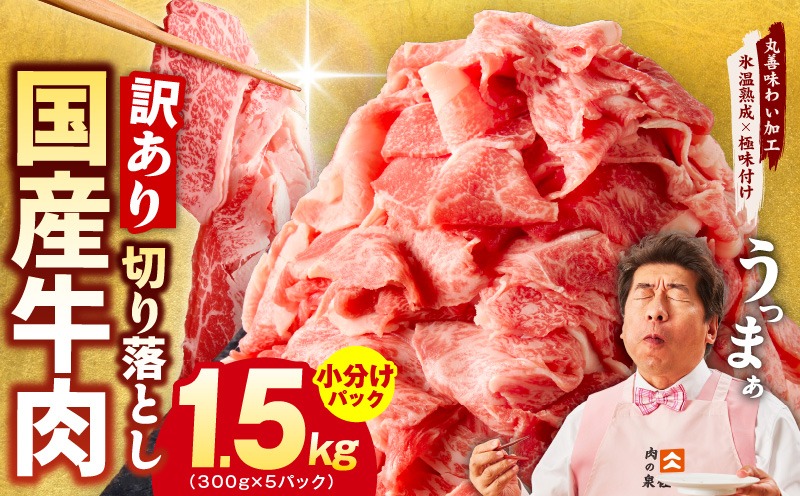 mrz0119 【TVで紹介！】国産牛 切り落とし 1.5kg 小分け 300g×5P【国産 牛肉 氷温熟成×極味付け 訳あり サイズ不揃い カレー 牛丼 野菜炒め 肉じゃが 家計応援】