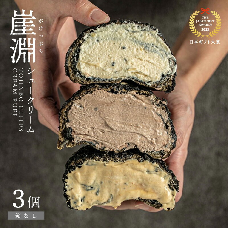 【ふるさと納税】崖淵シュークリーム チョコ カスタード キャラメル 各1個 計3個 〜東尋坊ご当地スイーツ！〜【箱なし】【日本ギフト大賞2023福井賞 受賞】【セット お菓子 おやつ ザクザク食感 チョコレート アソート スウィーツ デザート 洋菓子 ギフト】