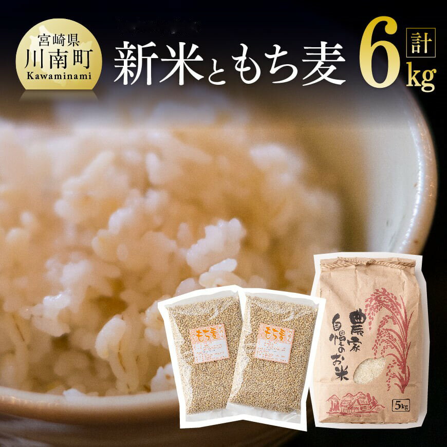 【ふるさと納税】 ※レビューキャンペーン※ 令和7年産　宮崎県産　お米5kg(夏の笑み)&もち麦500g×2袋 - 国産 九州産 宮崎県産 川南町産 穀物 お米 新米 麦 もち麦 セット 焼肉おにぎり おむすび にぎりめし お結び 備蓄 備蓄食品 キャンプ 送料無料 宮崎県川南町 C05402