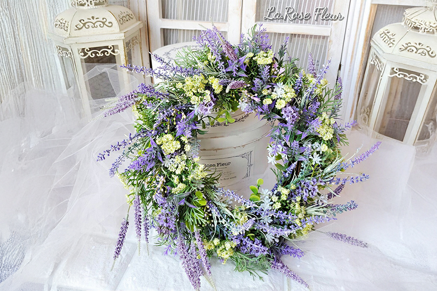
            フラワーリース ラベンダーリース 1個 [La.Rose Fleur 山形県 高畠町 tk06ayt140031] 花 はな 造花 フラワー アレンジメント インテリア 飾付 ハンドメイド
          