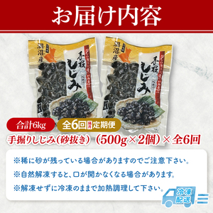 【全6回隔月定期便】茨城県涸沼川産 だしの濃さに違いが出る！手掘しじみ（砂抜き）500g×２個（1kg）【涸沼川 シジミ オルニチン 味噌汁 スープ 茨城県 水戸市】（MS-11）