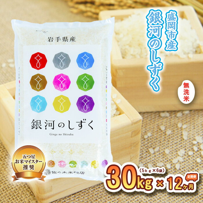 【ふるさと納税】米 定期便 12ヶ月 銀河のしずく 無洗米 30kg(5kg×6) お米 精米 白米 こめ コメ おこめ ごはん お米マイスター 推奨 ブランド米 常温 国産 岩手県 岩手 盛岡市産 定期 お楽しみ 12回