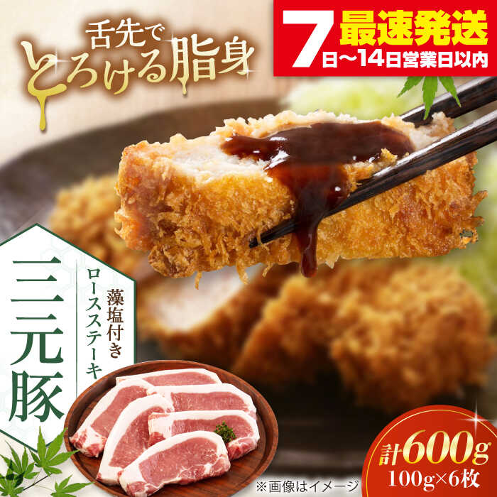 【ふるさと納税】 三元豚 ロースステーキ 6枚 100g/枚 藻塩付き 《喜茂別町》【平田牧場】肉 豚肉 ロース ステーキ ステーキ用 とんかつ トンテキ 生姜焼き 冷蔵配送 北海道 平田牧場 おすすめ [AJAP003] 13000 13000円