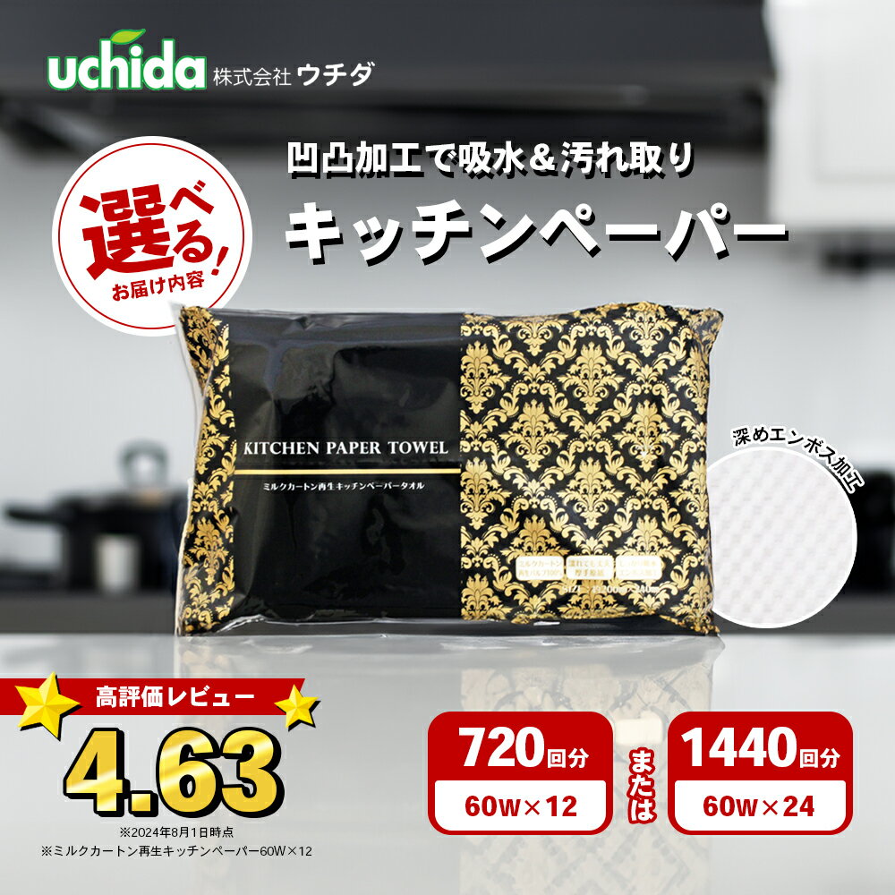 【ふるさと納税】キッチンペーパー 選べる内容量 60W×12-24 エンボス加工 再生紙100％ ティッシュ型 キッチン用品 ペーパータオル エンボス 加工 再生紙 キッチン ペーパー 日用品 生活用品 調理用品 調理 消耗品 香川
