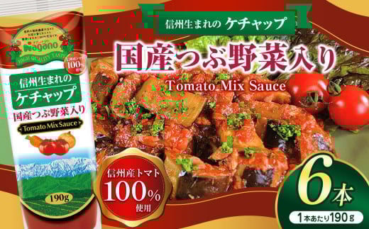 信州生まれのケチャップ国産つぶ野菜入り190g×6本セット | ふるさと納税 トマト ケチャップ 食料  人気 料理  長野県 松本市  栄養