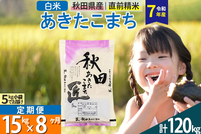 
            【白米】＜令和7年産＞ 《定期便8ヶ月》秋田県産 あきたこまち 15kg (5kg×3袋)×8回 15キロ お米  匠
          