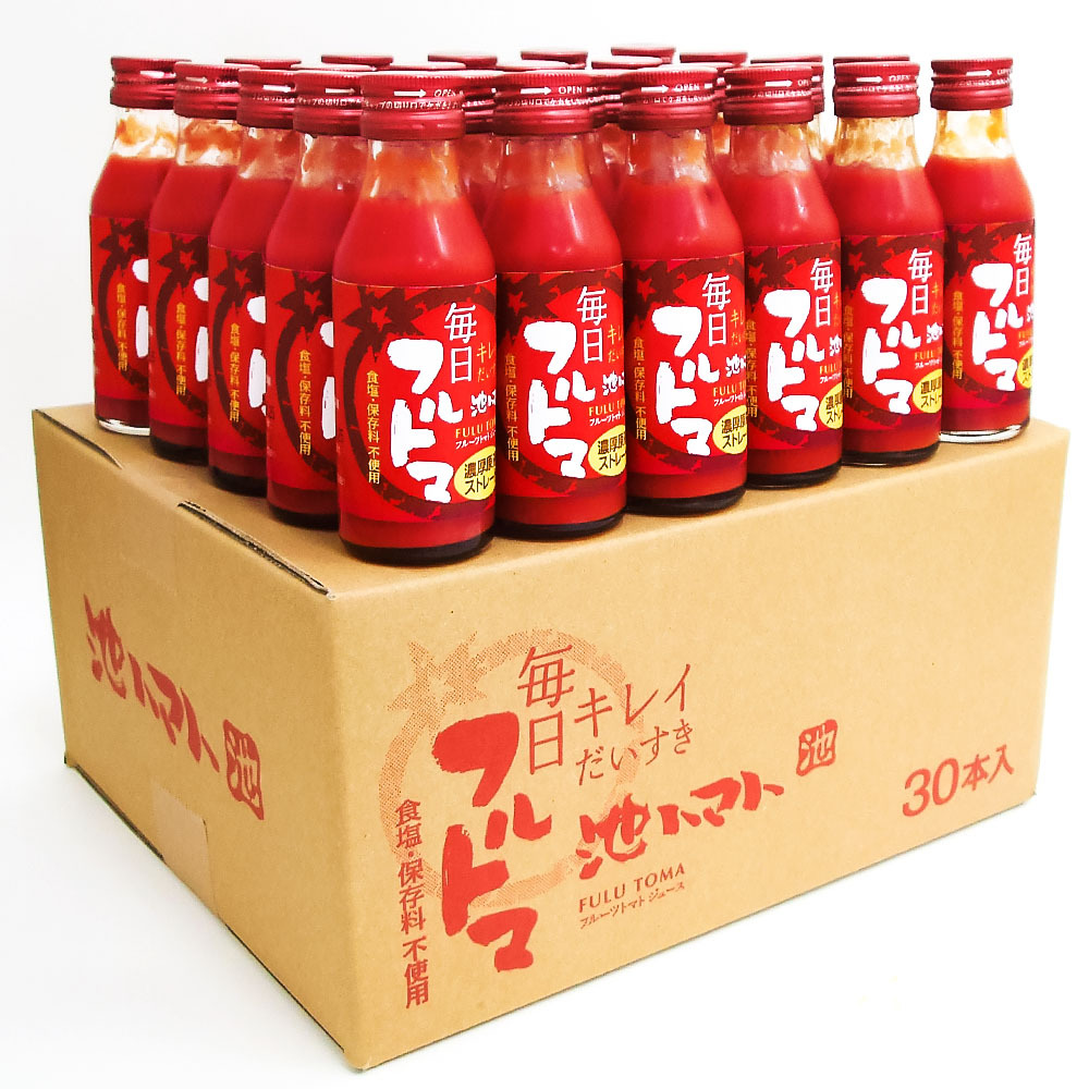 【池トマト】毎日フルトマ レッド 100ml×30本 箱入り トマトジュース 食塩無添加 1本に約5個分のフルーツトマト 糖度8度以上 トマト フルーツトマト 100％ジュース ドリンク ギフト_イメ