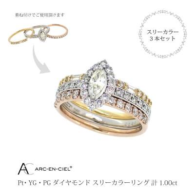 ふるさと納税 泉佐野市 ARC-EN-CIELスリーカラーダイヤ1ct3本セットリング【鑑別書付き】『15号』J034-2