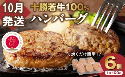 【10月発送】牛肉 100％使用！十勝 若牛 ハンバーグ 100g × 6個 国産 小分け 簡単調理 惣菜 おかず ハンバーグ お弁当 焼くだけ 牛肉 牛 肉 十勝若牛 冷凍_S003-0001