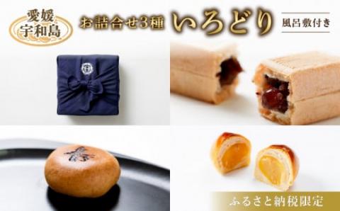 ふるさと納税限定 和菓子 3種 詰合せ  「いろどり」 風呂敷付き 御粽司 百波 父の日 最中 栗饅頭 蜜饅頭 セット あんこ 小豆 老舗 郷土菓子 菓子 銘菓 国産 愛媛 宇和島 J024-163004