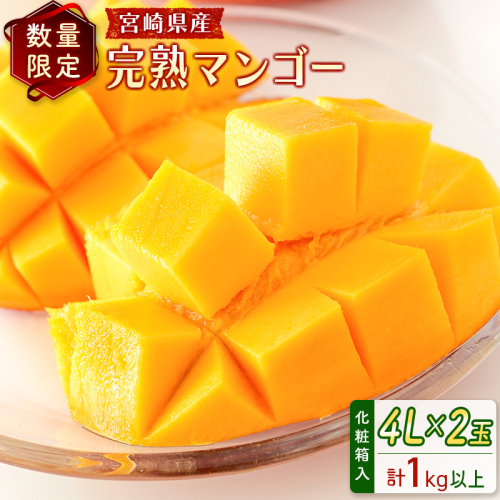 ＜数量限定＞宮崎県産 完熟マンゴー4L×2玉（計1kg以上）※2026年4月下旬配送開始 化粧箱入 フルーツ くだもの【C357-26】