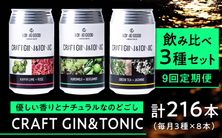 クラフトジン 【9回定期便】LONG GOOD クラフト・ジントニック3種セット 各種8本 計24本 [ANCG014] クラフトジン