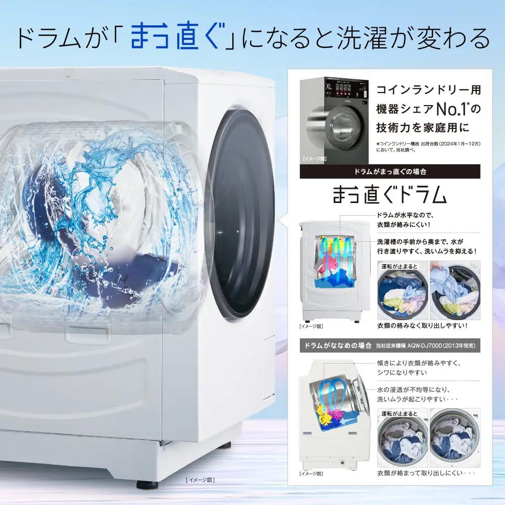 【AQUA】ドラム式洗濯乾燥機 まっ直ぐドラム 洗濯10kg 乾燥5kg AQW-DMS10A-L 台無し(左開き：ホワイト)｜京都 洗濯機 ドラム式 人気ブランド