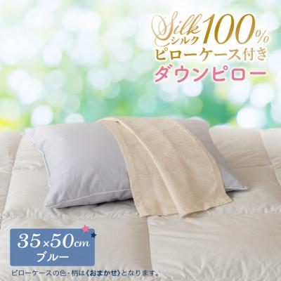 ふるさと納税 花巻市 シルクピローケース付き ダウンピロー[小さいサイズ:35×50cm・ブルー]