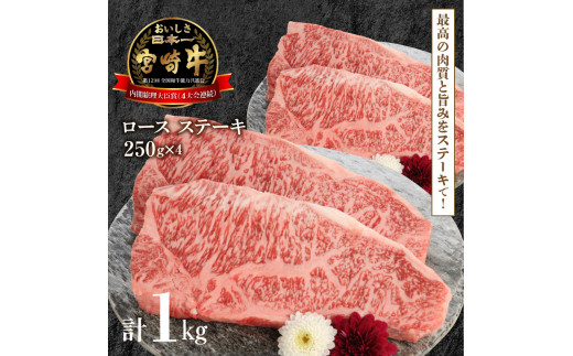 宮崎牛 ロース ステーキ 250g×4 計1kg　N0147‐D0153