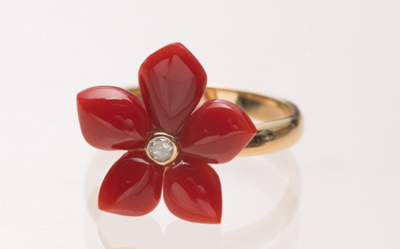 宝石珊瑚 花型リング 珊瑚