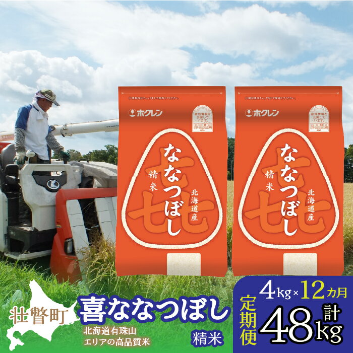 【ふるさと納税】【令和7年産 1年定期配送】（精米4kg）ホクレン喜ななつぼし（2kg×2袋）【 ふるさと納税 人気 おすすめ ランキング 北海道産 米 こめ 精米 白米 ご飯 ごはん ななつぼし 4kg 定期便 北海道 壮瞥町 送料無料 】 SBTD085