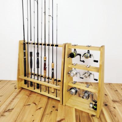 ふるさと納税 横手市 ロッドスタンド両面19本掛け+リールスタンド両面Mサイズ /本体:ライトブラウン　フェルト:ブラック |  | 01