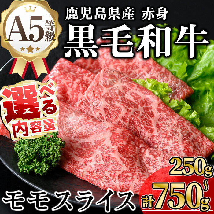 【ふるさと納税】＜内容量が選べる！＞鹿児島県産A5等級黒毛和牛赤身モモスライス (計250g～750g) 国産 鹿児島県産 牛 黒毛和牛 A5 冷凍 モモ スライス すき焼き しゃぶしゃぶ 赤身【KNOT】