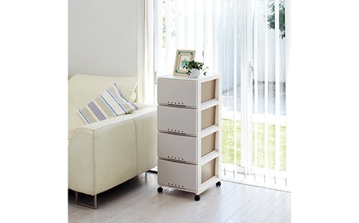 プロフィックス ルームケース 3404 カプチーノ （4904746066756） 多段収納チェスト4段 ／ ルームケース インテリア キャスター付き 収納 チェスト プラスチック  雑貨 F6L-4