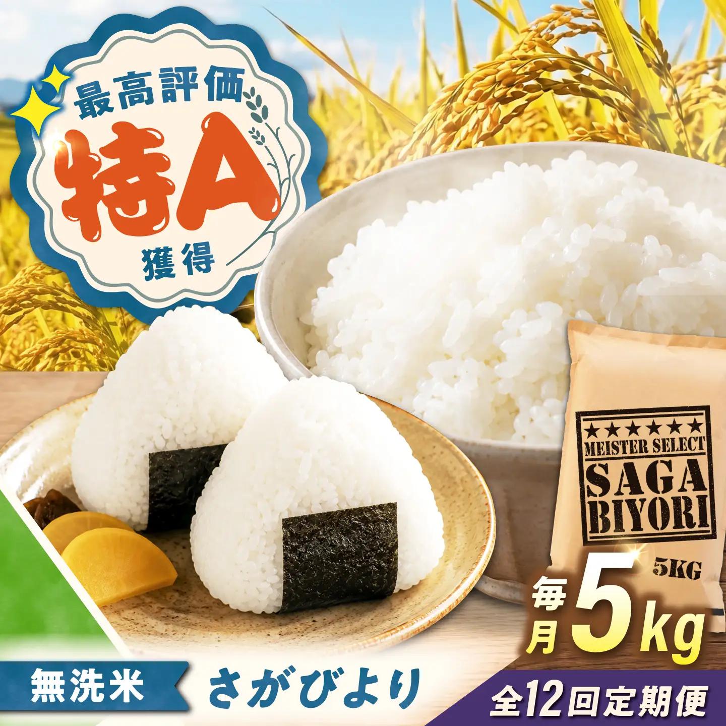 【12回定期便】 無洗米 さがびより 5kg（5kg×1袋） 無洗米 お米 白米 精米 佐賀県産 米 /大塚米穀店[UFE004]