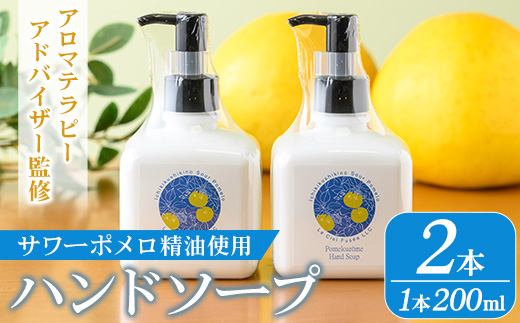 サワーポメロハンドソープ (200ml×2本) いちき串木野市 ルシエルフュゼ サワーポメロ 柑橘 大橘 みかん ハンドソープ 手洗い 液体せっけん 泡 衛生 洗浄 ハンドケア 肌 香り アロマ 精油 エッセンシャルオイル【LeCiel+b2-cafe】【00-090-22】