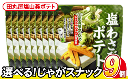 ＜訳あり＞ 訳アリ じゃがスナック 田丸屋塩山葵ポテト (9袋×50g) 簡易梱包 お菓子 おかし おつまみ 常温 わさび ワサビ 【man218-D】【味源】