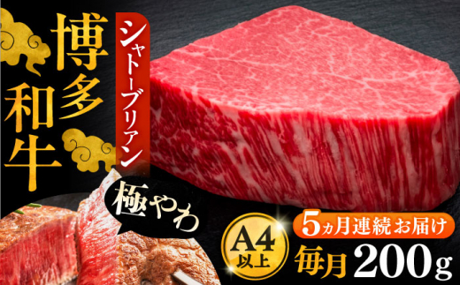 【全5回定期便】博多和牛 ヒレ シャトーブリアン 200g × 1枚《豊前市》【久田精肉店】[VBK026]