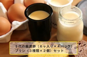 A-11 千代の厳選卵（６ヶ入り×４パック）＆プリン（３種類×２個）セット