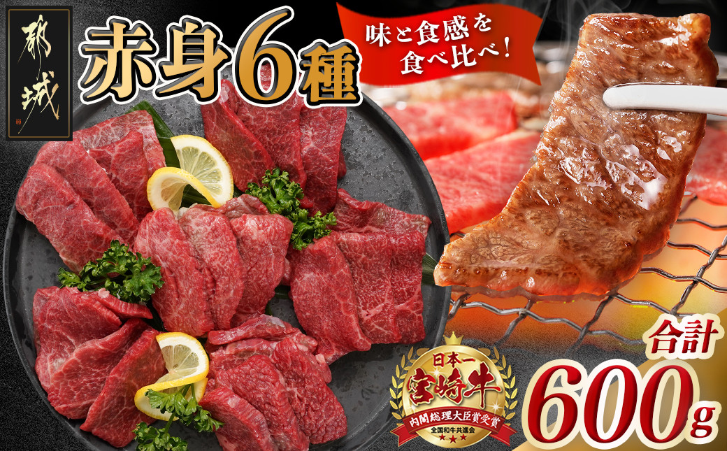 
宮崎牛赤身6種 合計約600g_16-2601_(都城市) 牛肉 ウデミスジ ウデ三角 ウデクリ とうがらし ウデ赤身 ウデカルビ 約100g 計600g 6種類セット赤身
