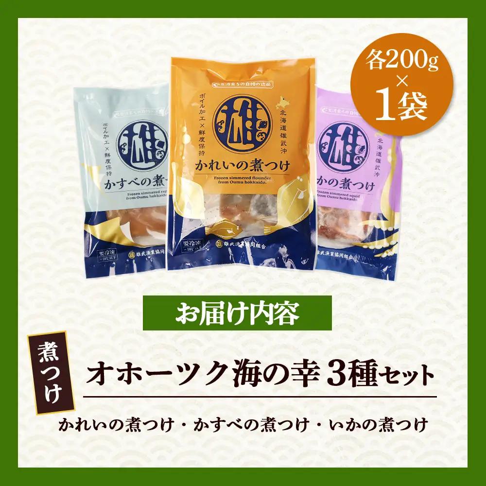 【オホーツク海の幸3種セット】 かれいの煮つけ かすべの煮つけ いかの煮つけ（各1袋）【07205】