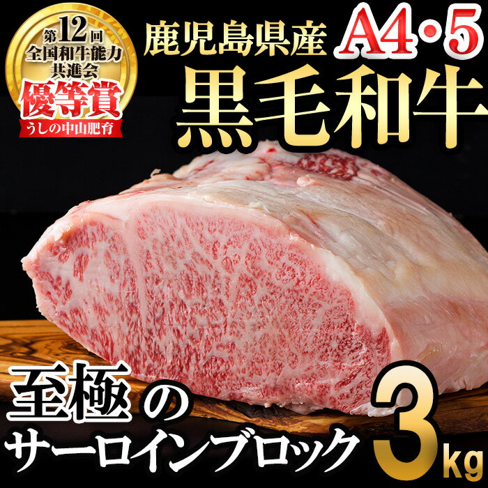 【ふるさと納税】【数量限定】A4・5等級 鹿児島県産黒毛和牛うしの中山サーロインブロック3kg 黒毛和牛 和牛 ステーキ サーロイン ブロック 肉 牛肉 国産 九州産 鹿児島県産 赤身 焼肉 日本一 ランキング 人気 A4 A5【nixy CHUZAN】wb7-006