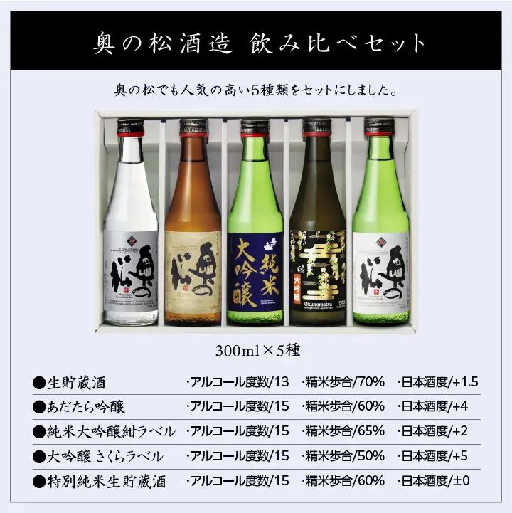 奥の松酒造 飲み比べセット 300ml×5種【道の駅「安達」智恵子の里】