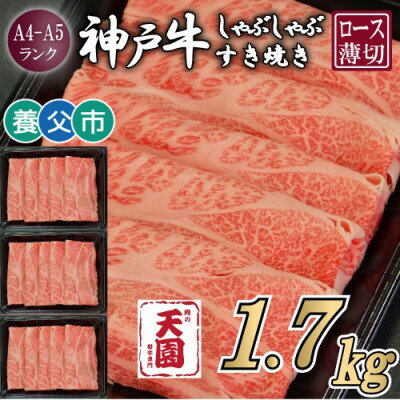 【ふるさと納税】【ふるさと納税】【肉の天園】神戸牛 霜降り ロース(肩ロース)しゃぶしゃぶすき焼き1700g【配送不可地域：離島】【1703216】