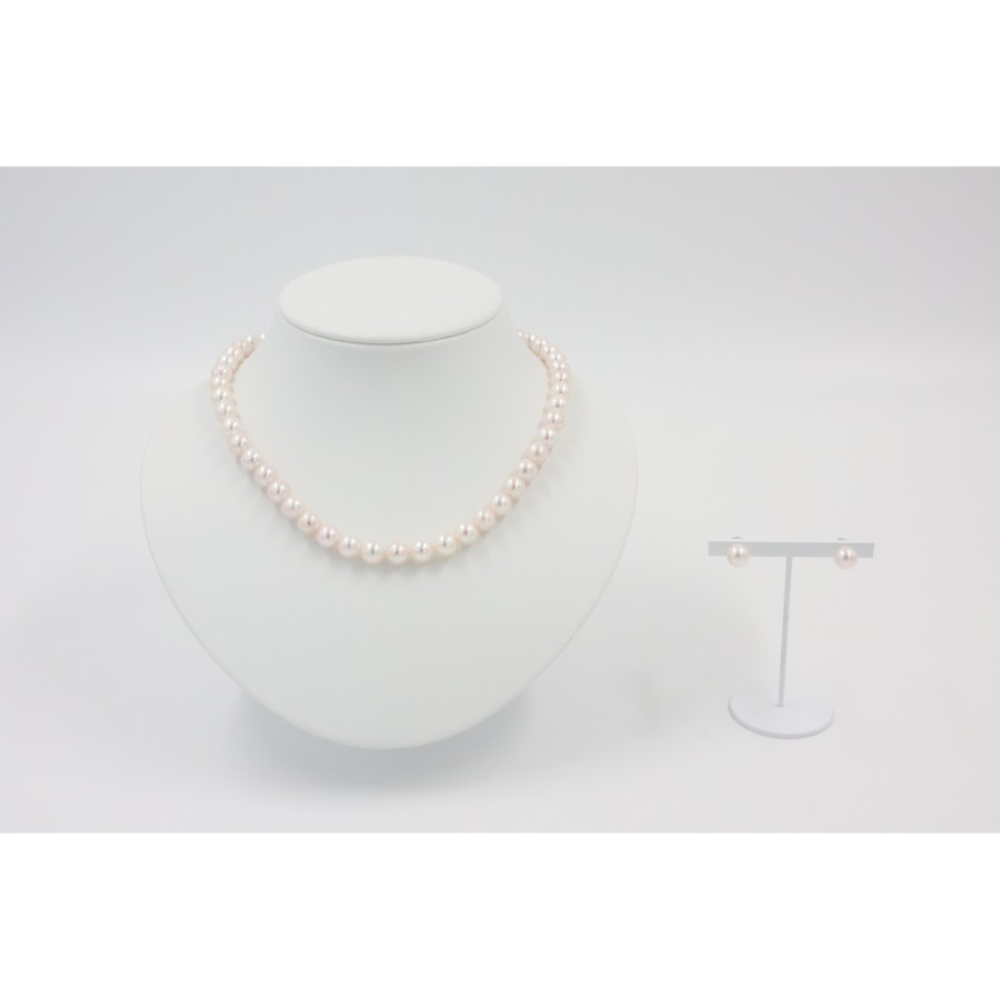 アコヤパール　ネックレス・ピアス（E8.0mm）セット (ピンク）1(MKhp-006)