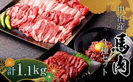 馬肉 焼肉用 約600g＆馬刺し 約400g＆馬肉ユッケ 約100g セットA 合計1.1kg （タレ付き）中泊町産  【青海建設 肉や】 F6N-082