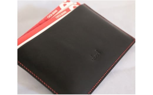 通帳ケース（バイカラー） ケース 雑貨 小物 ハンドメイド オレンジ 手断ち 手縫い ブラック 高級革 レザー T02034