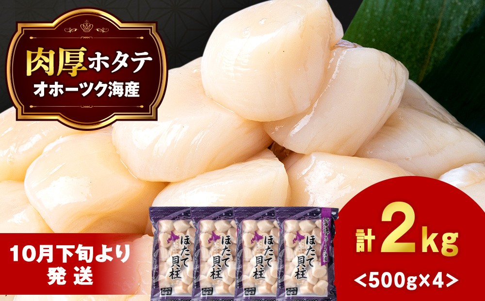 
            【10月下旬以降発送】 ほたて 貝柱 大粒 冷凍 2kg（500ｇ×4パック） お取り寄せ 刺身 《横田水産》
          
