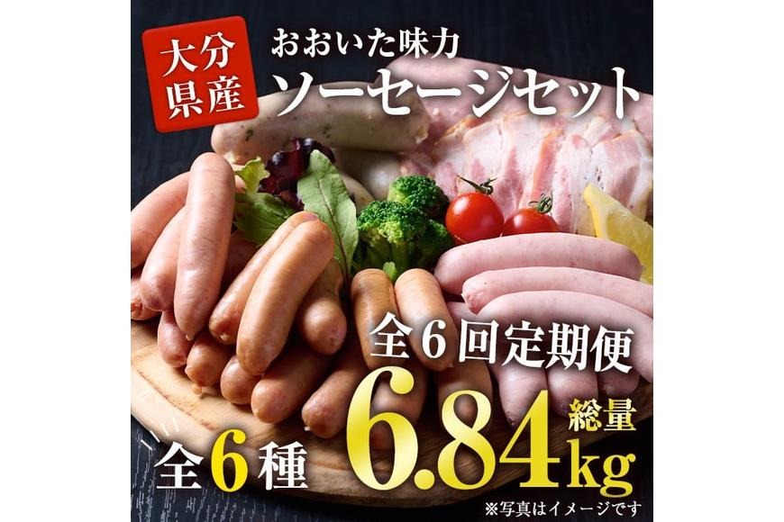 ＜定期便・全6回(連続)＞おおいた 味力 ソーセージ セット(総量6.84kg) ウィンナー ベーコン 定期便 国産 冷凍 豚肉 鳥肉 詰め合わせ 惣菜 おかず お弁当 粗挽き あらびき 大分県 佐伯市【DP80】【株式会社まるひで】
