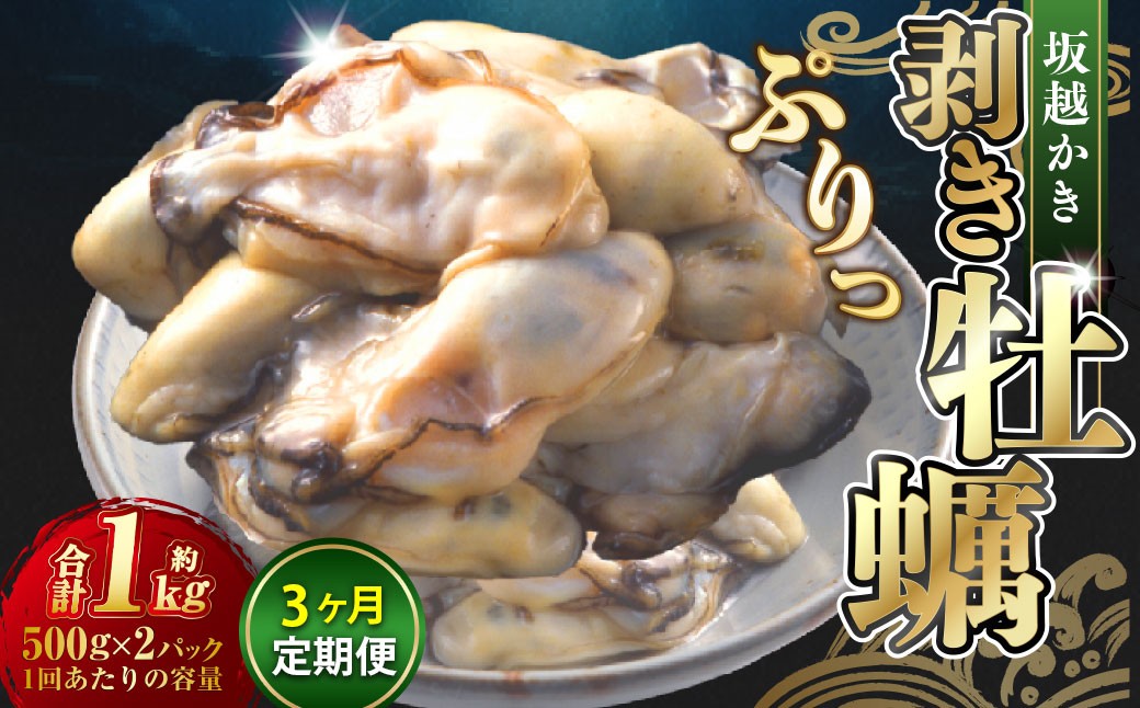 
            【3回定期便】 牡蠣 坂越かき 剥き牡蠣 約500g×2パック 合計：約3kg カキ 牡蠣 かき 海の幸 魚介 貝 【2026年1月上旬～3月下旬発送予定】
          
