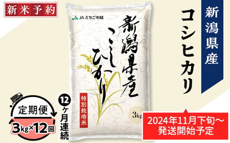 75-BN03Z【12ヶ月連続お届け】新潟県長岡産コシヒカリ3kg（特別栽培米）【2025年1月中旬～下旬発送開始】