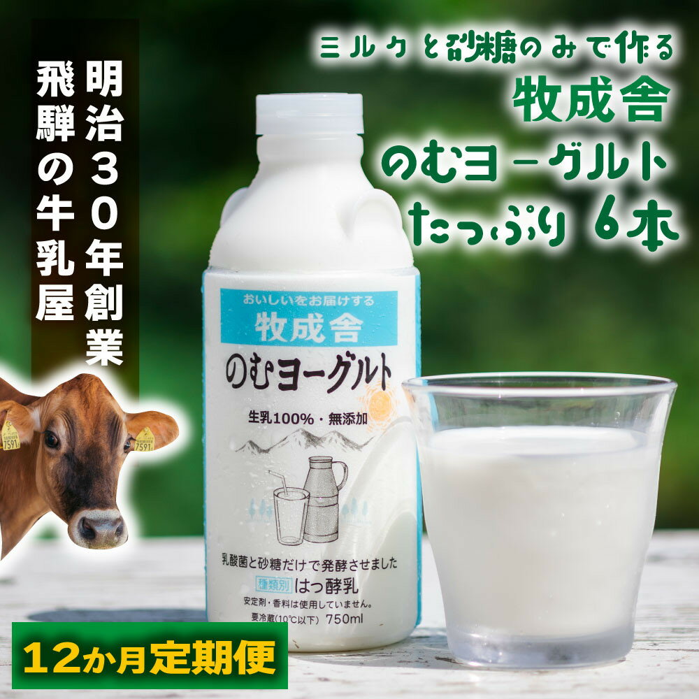 【ふるさと納税】【12か月定期便】牧成舎のむヨーグルト 750ml×6本セット　飛騨産生乳使用｜乳製品 毎日習慣 素材 自然の恵み 乳飲料 (有)牧成舎 DF251